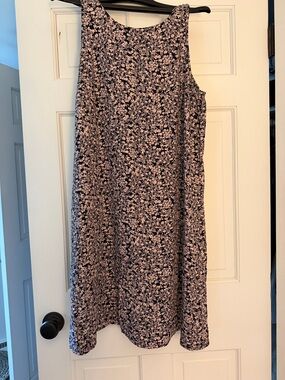 J. Jill Navy A-Line Dress with Light Pink Floral Print